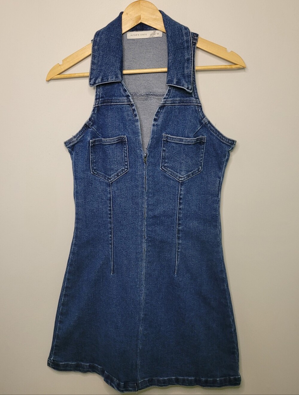 Altar'd State Blue Denim Zip-Front Mini Dress